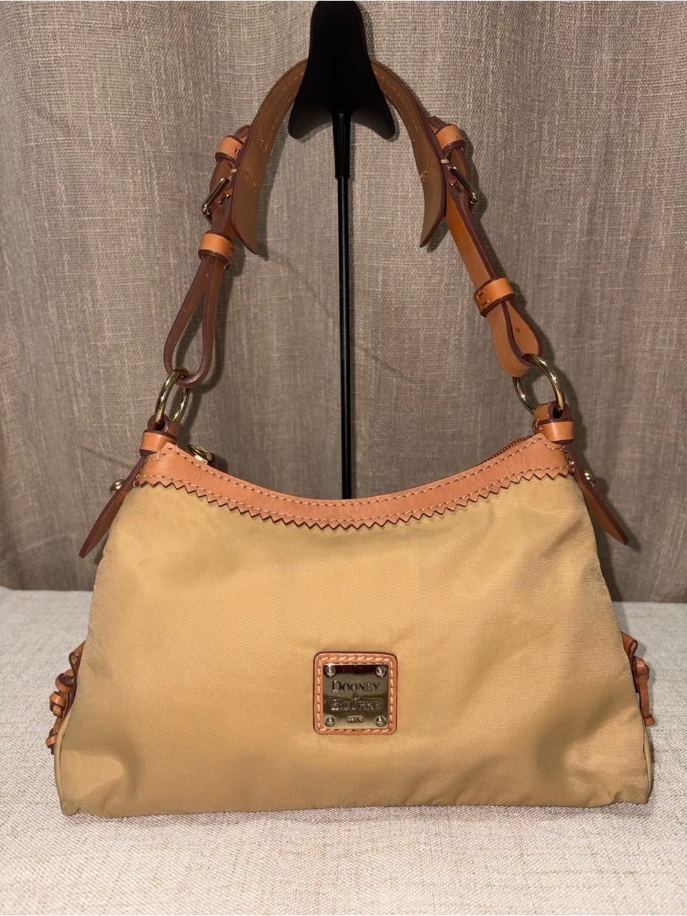Dooney & Bourke Vintage Nylon Mini Slouch Hobo Bag Beige & Leather